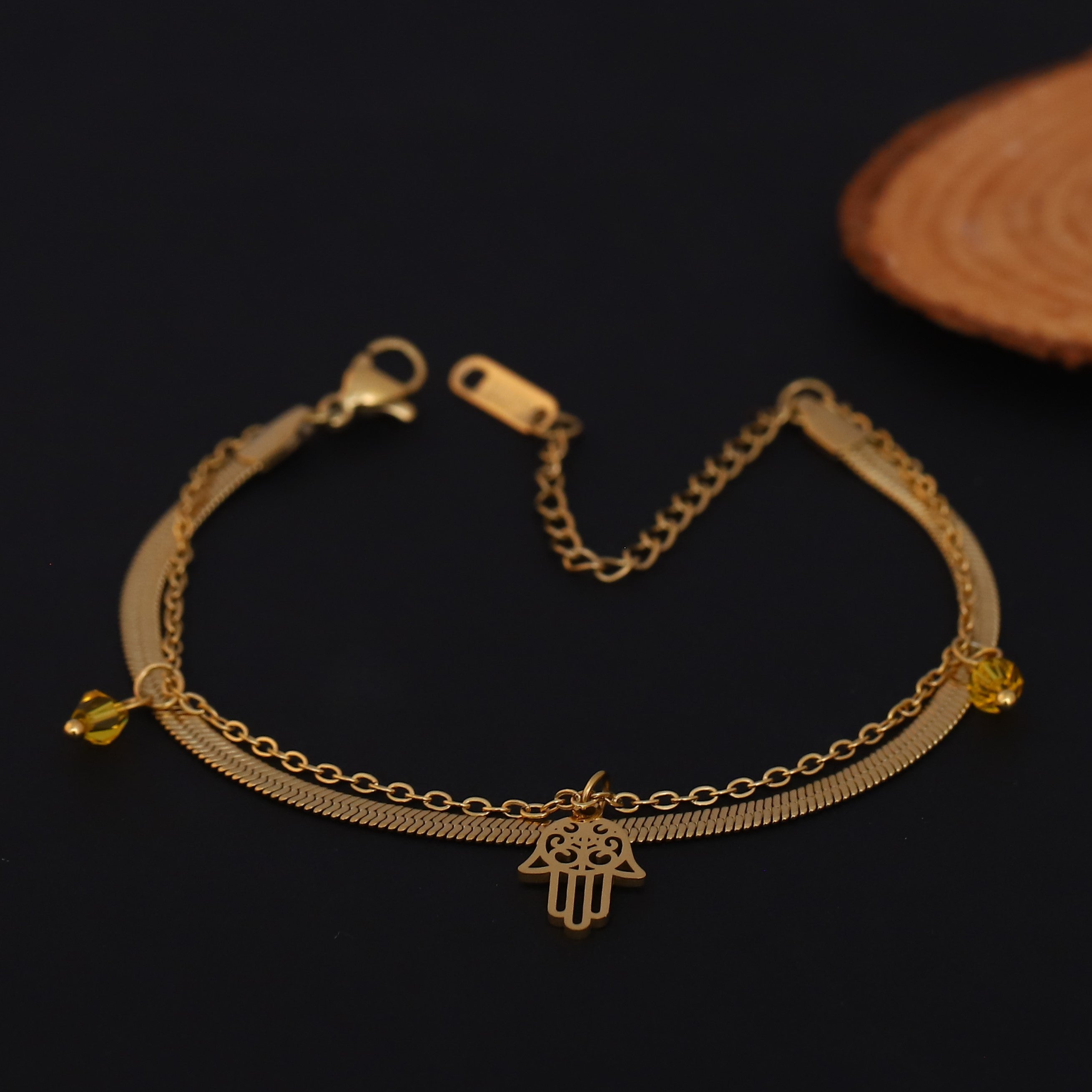 Hamza Chain Bracelet Gold Plated – Double Layer, Anti-Tarnish, Waterproof, Minimalist Style (GOLD)