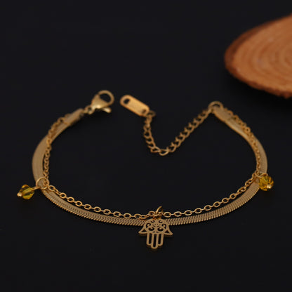 Hamza Chain Bracelet Gold Plated – Double Layer, Anti-Tarnish, Waterproof, Minimalist Style (GOLD)