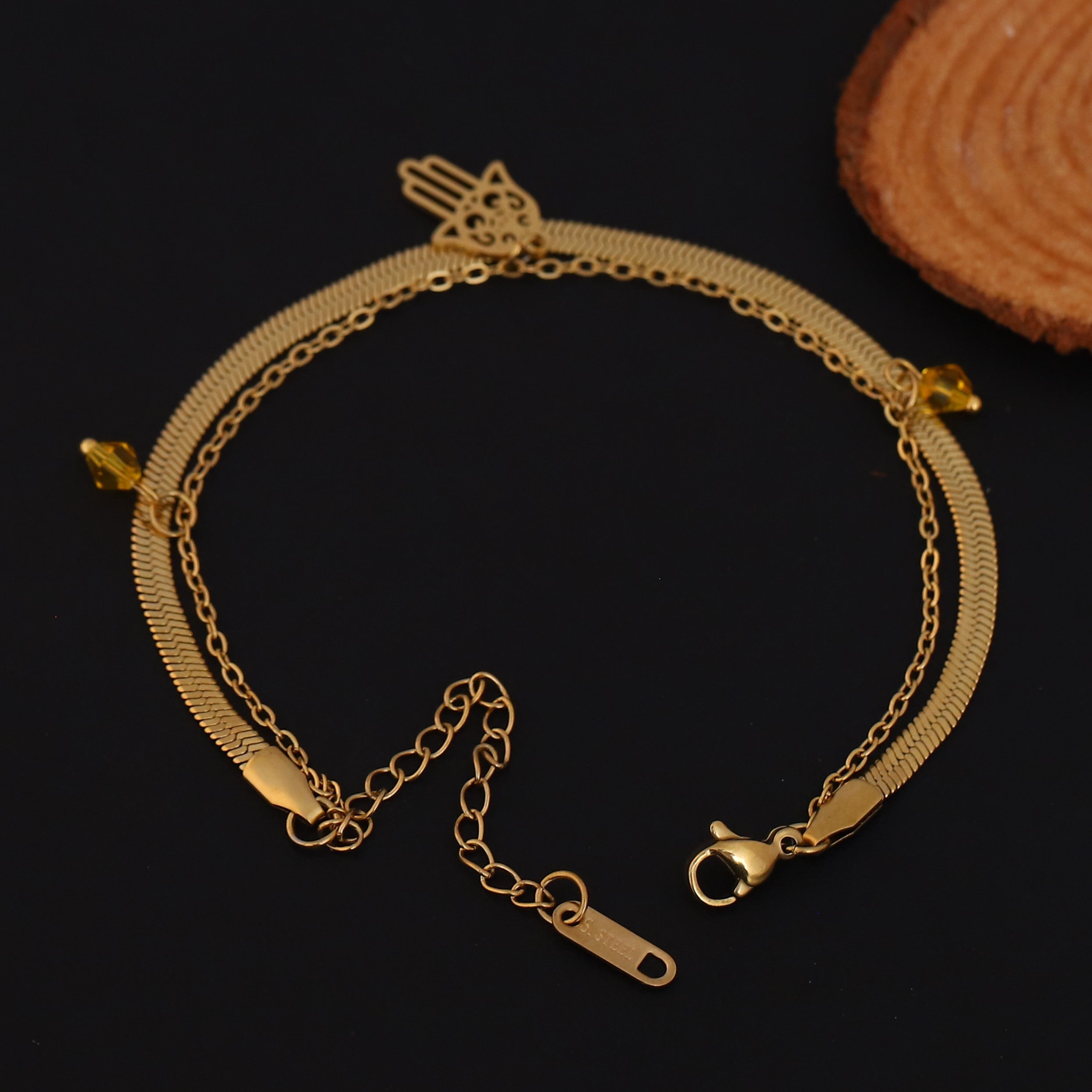 Hamza Chain Bracelet Gold Plated – Double Layer, Anti-Tarnish, Waterproof, Minimalist Style (GOLD)