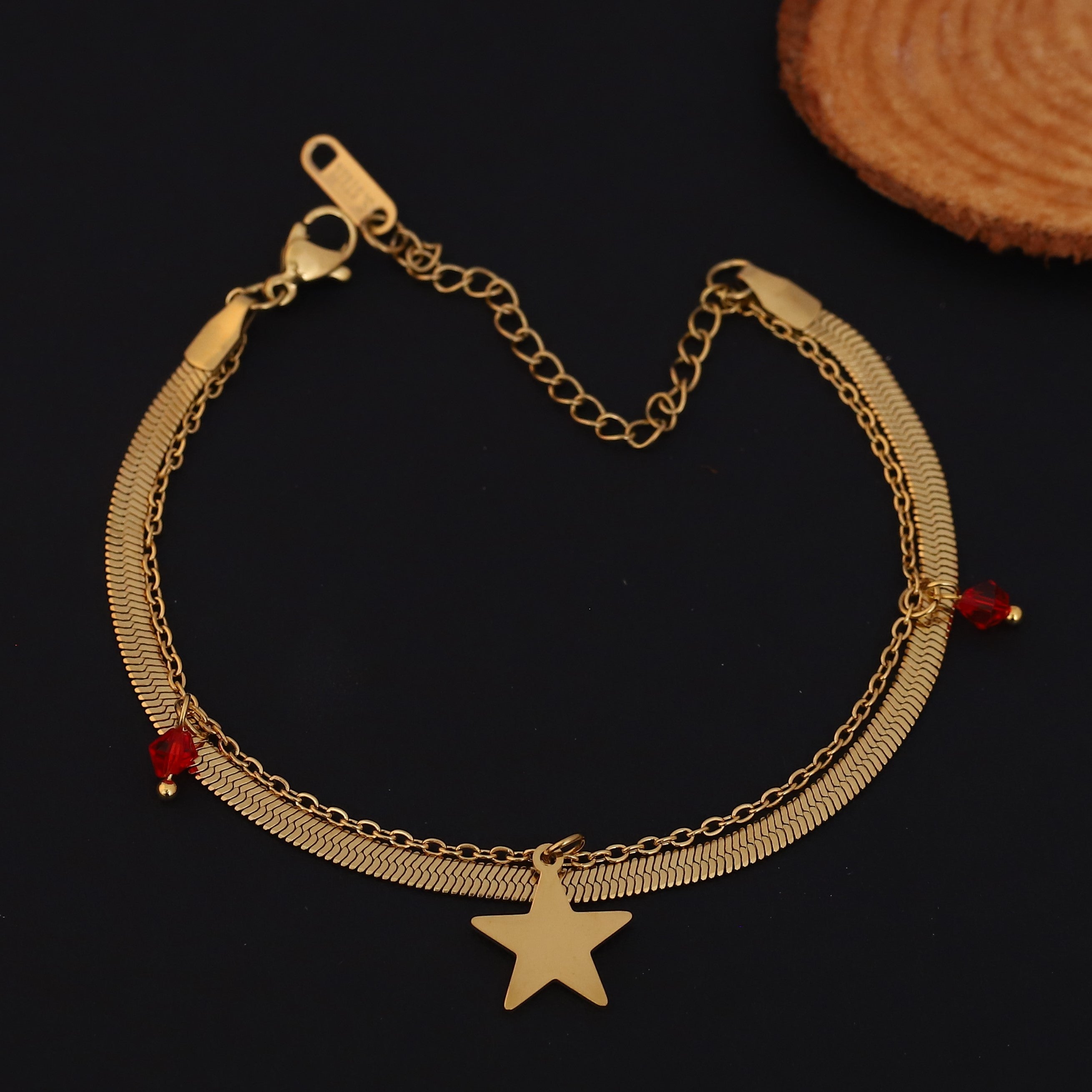 Star Charm & Pearl Chain Bracelet Gold Plated – Double Layer, Anti-Tarnish, Waterproof, Minimalist Style (GOLD)