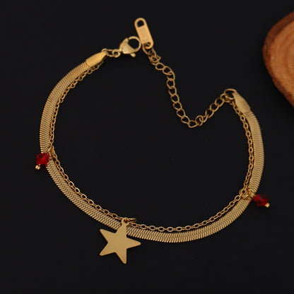 Star Charm & Pearl Chain Bracelet Gold Plated – Double Layer, Anti-Tarnish, Waterproof, Minimalist Style (GOLD)