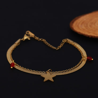 Star Charm & Pearl Chain Bracelet Gold Plated – Double Layer, Anti-Tarnish, Waterproof, Minimalist Style (GOLD)