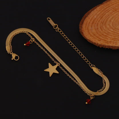 Star Charm & Pearl Chain Bracelet Gold Plated – Double Layer, Anti-Tarnish, Waterproof, Minimalist Style (GOLD)