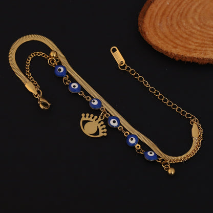Evil Eye Chain Bracelet Gold Plated – Double Layer, Anti-Tarnish, Waterproof(GOLD)