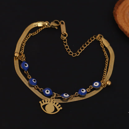 Evil Eye Chain Bracelet Gold Plated – Double Layer, Anti-Tarnish, Waterproof(GOLD)