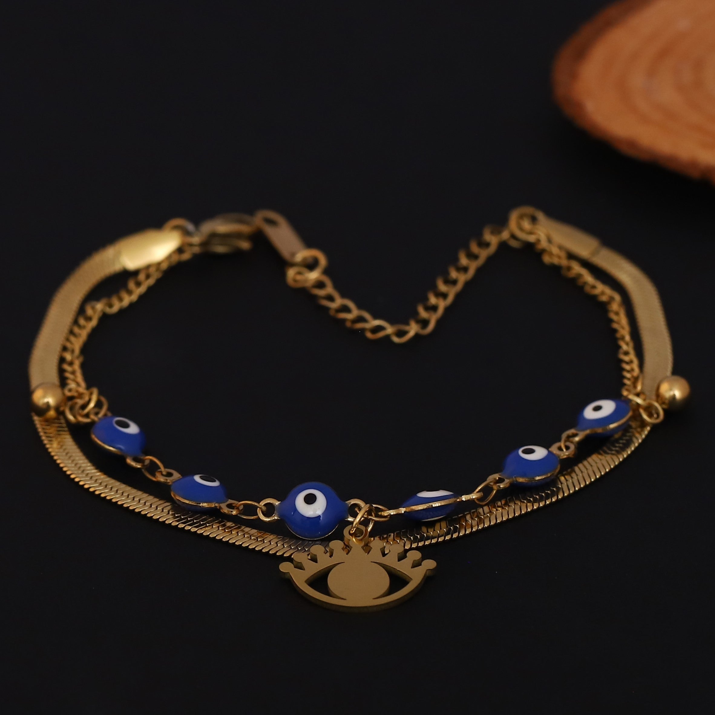 Evil Eye Chain Bracelet Gold Plated – Double Layer, Anti-Tarnish, Waterproof(GOLD)