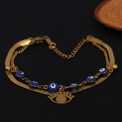 Evil Eye Chain Bracelet Gold Plated – Double Layer, Anti-Tarnish, Waterproof(GOLD)