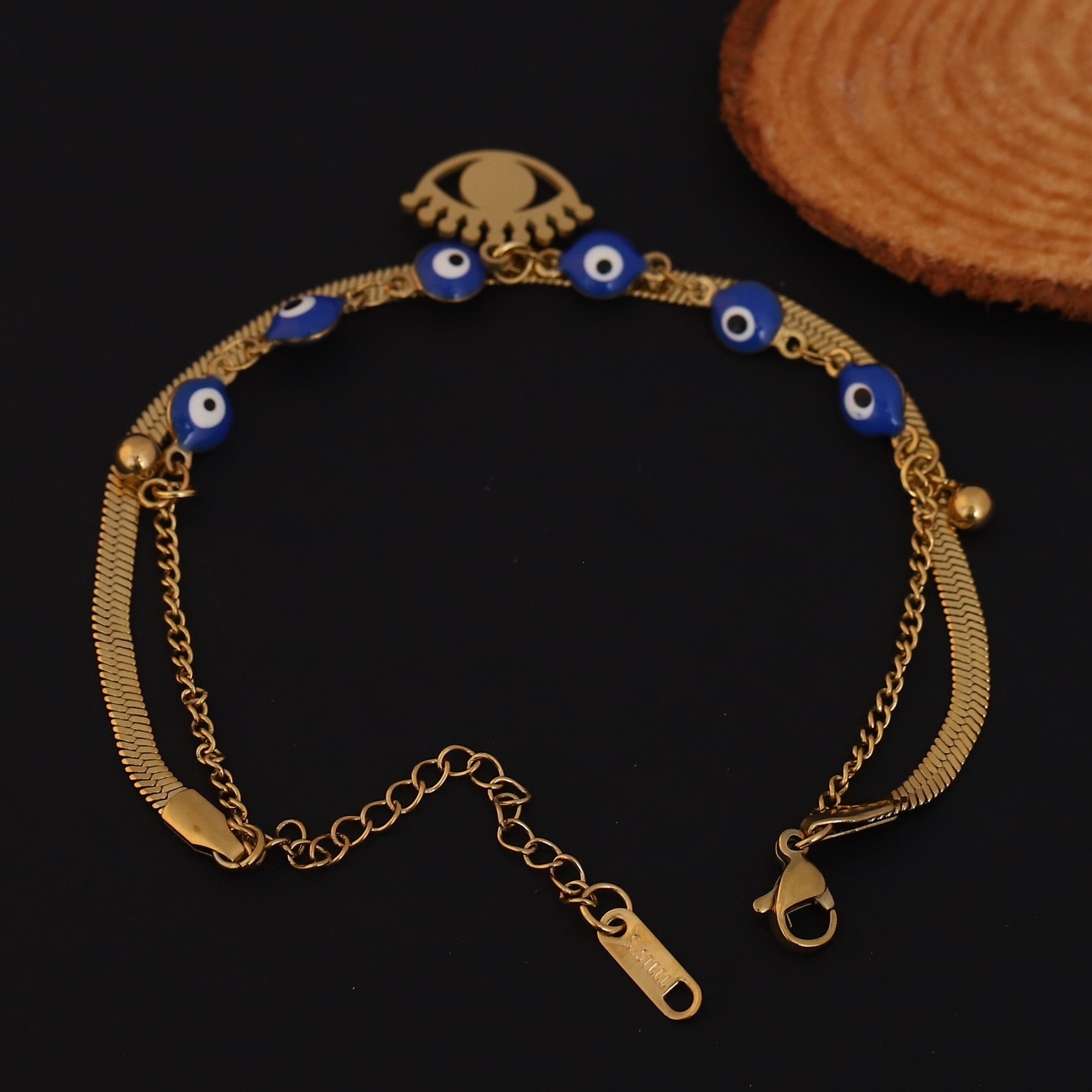 Evil Eye Chain Bracelet Gold Plated – Double Layer, Anti-Tarnish, Waterproof(GOLD)
