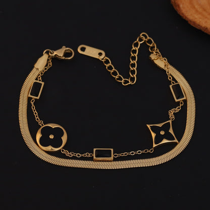Charm Chain Bracelet Gold Plated – Double Layer, Anti-Tarnish, Waterproof, Minimalist Style (GOLD)