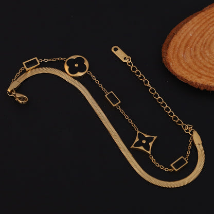 Charm Chain Bracelet Gold Plated – Double Layer, Anti-Tarnish, Waterproof, Minimalist Style (GOLD)