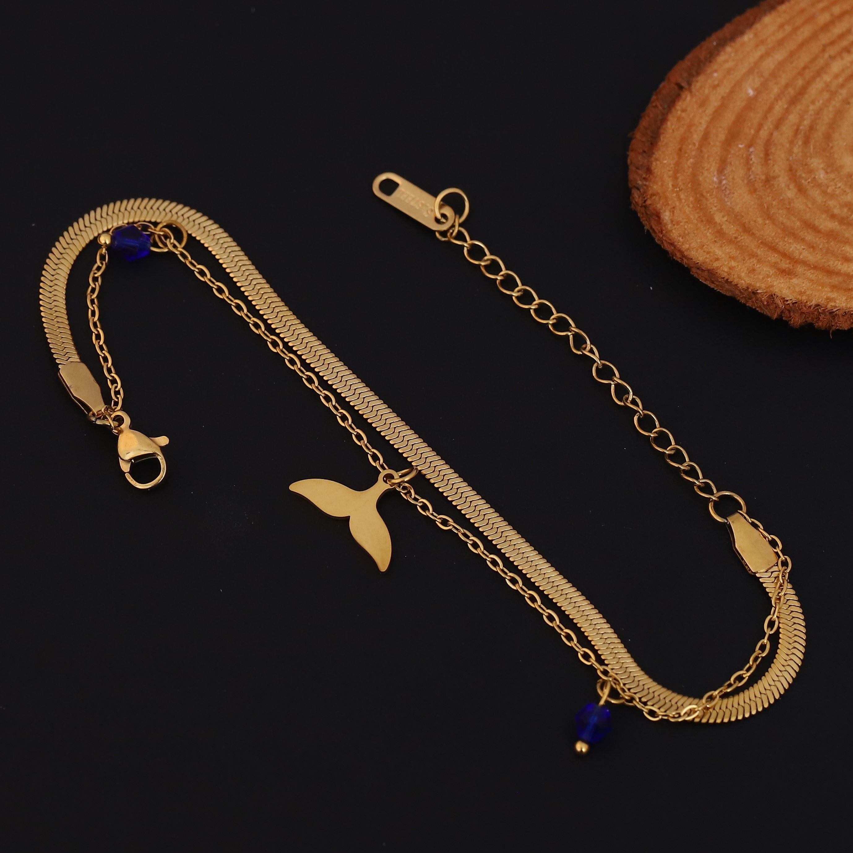 Fish Wings Charm & Pearl Chain Bracelet Gold Plated – Double Layer, Anti-Tarnish, Waterproof, Minimalist Style (GOLD)