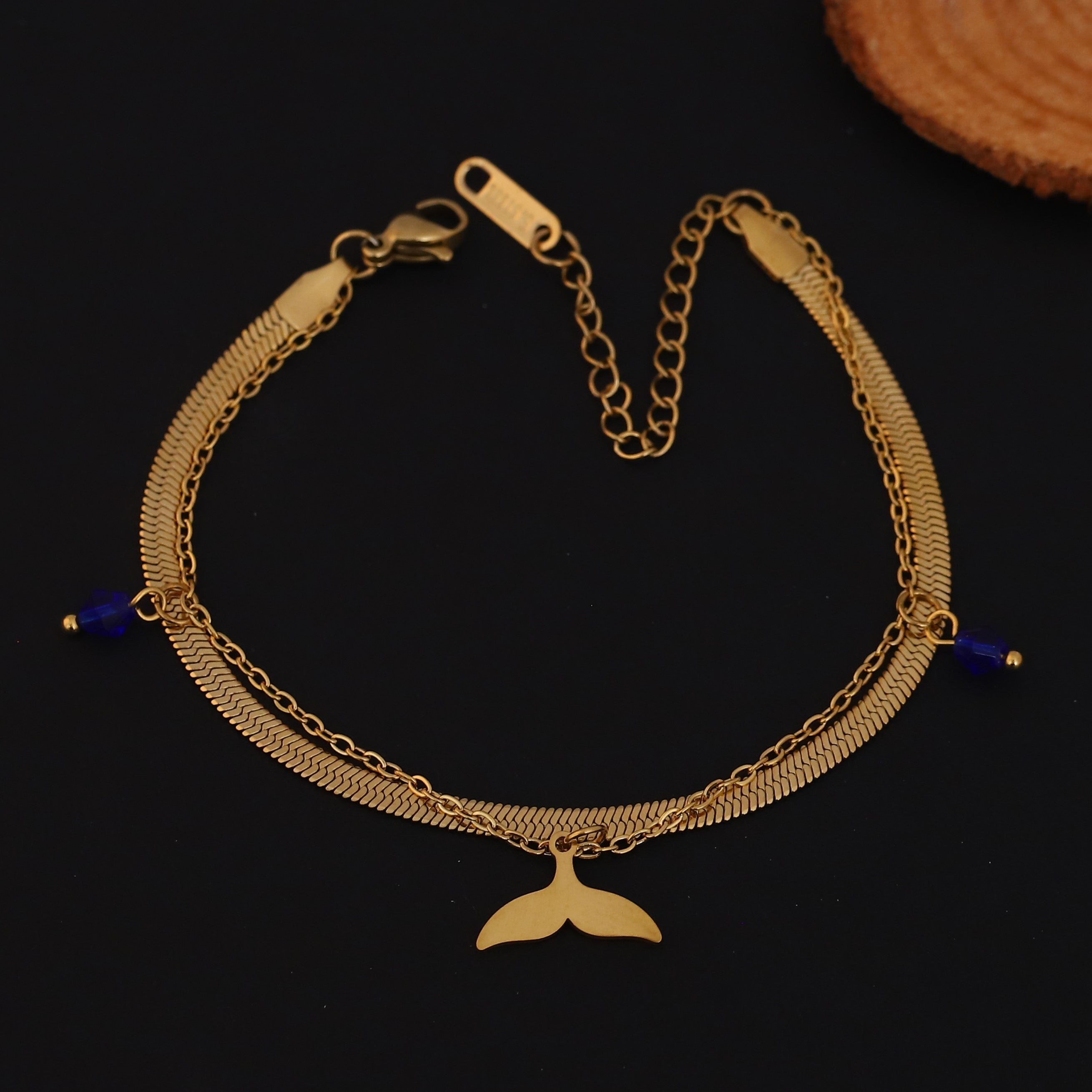 Fish Wings Charm & Pearl Chain Bracelet Gold Plated – Double Layer, Anti-Tarnish, Waterproof, Minimalist Style (GOLD)