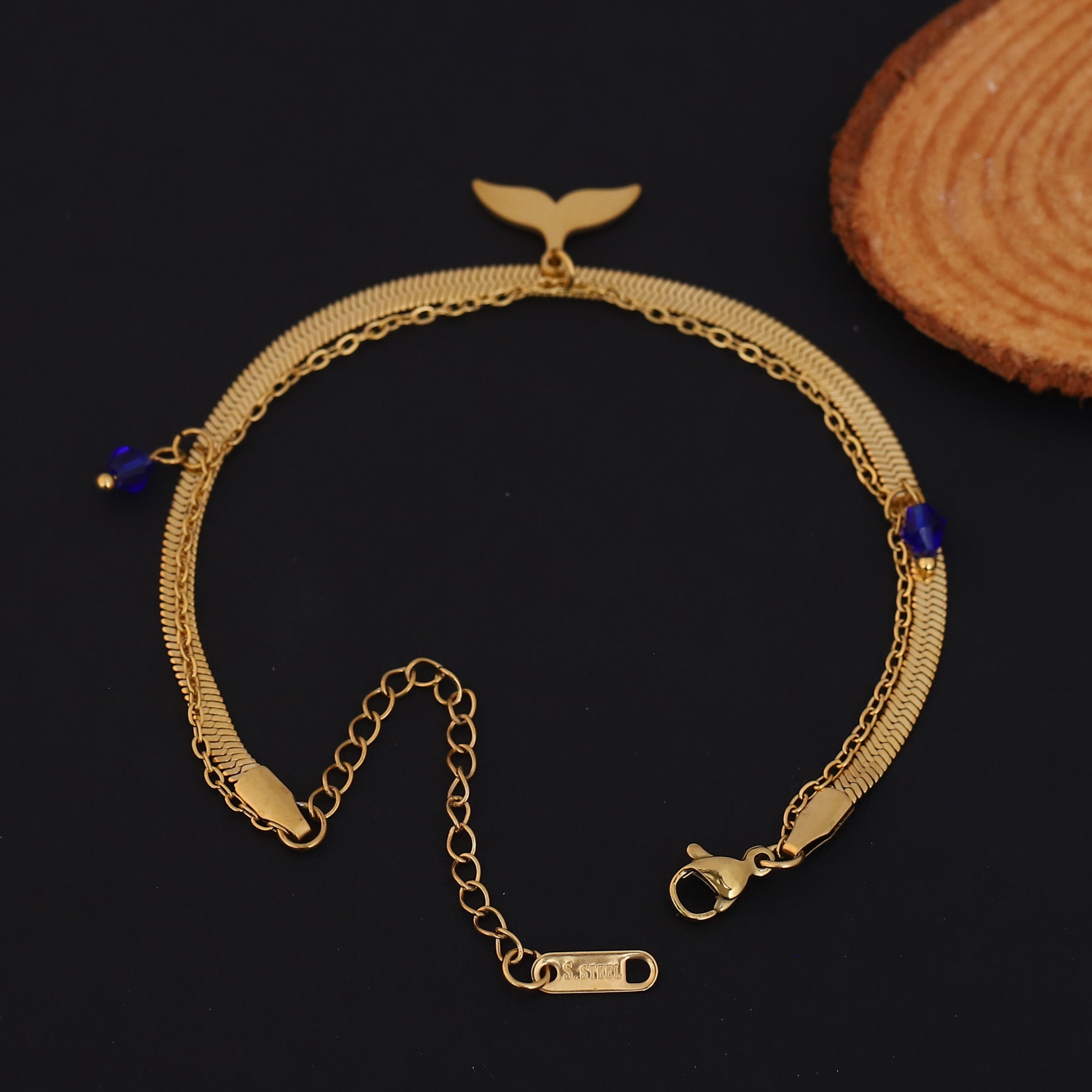 Fish Wings Charm & Pearl Chain Bracelet Gold Plated – Double Layer, Anti-Tarnish, Waterproof, Minimalist Style (GOLD)