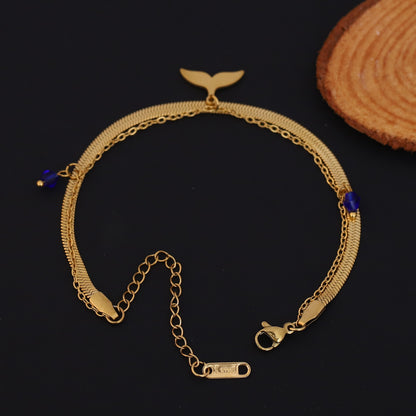 Fish Wings Charm & Pearl Chain Bracelet Gold Plated – Double Layer, Anti-Tarnish, Waterproof, Minimalist Style (GOLD)