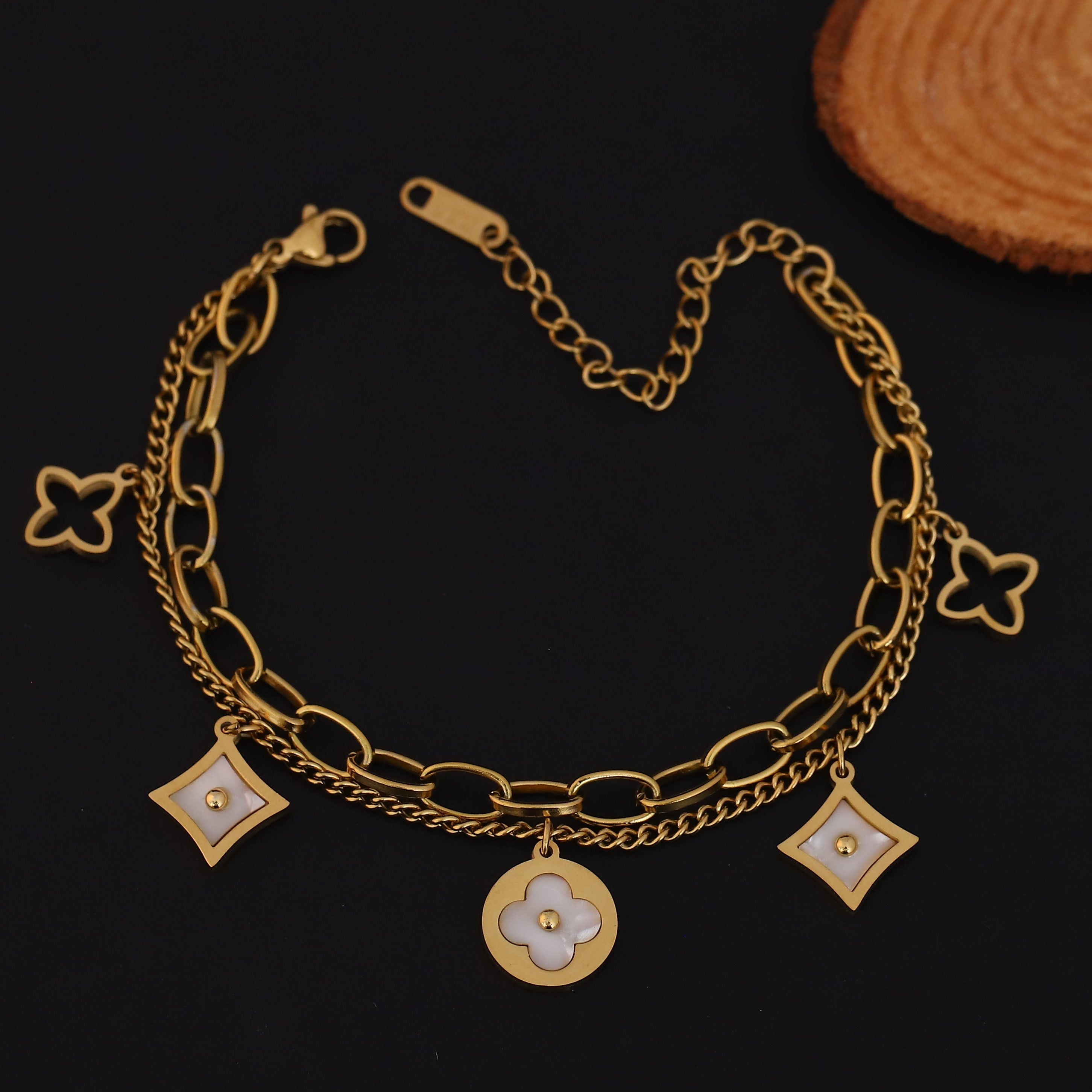 Charm Chain Bracelet Gold Plated – Double Layer, Anti-Tarnish, Waterproof, Minimalist Style (GOLD)