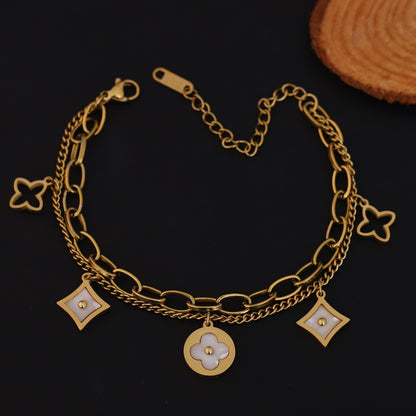 Charm Chain Bracelet Gold Plated – Double Layer, Anti-Tarnish, Waterproof, Minimalist Style (GOLD)