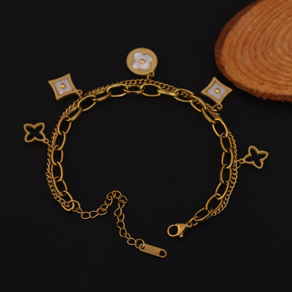 Charm Chain Bracelet Gold Plated – Double Layer, Anti-Tarnish, Waterproof, Minimalist Style (GOLD)