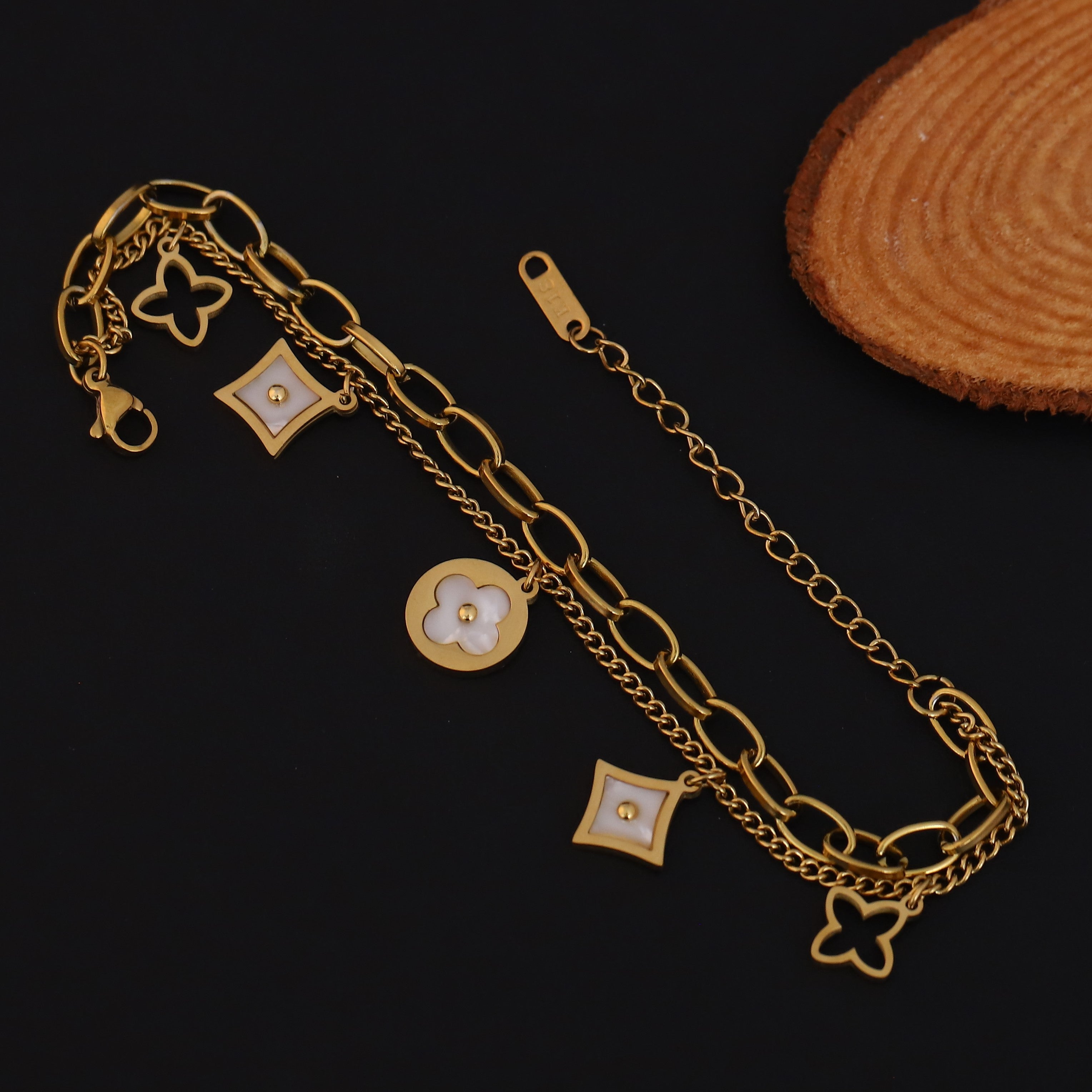 Charm Chain Bracelet Gold Plated – Double Layer, Anti-Tarnish, Waterproof, Minimalist Style (GOLD)
