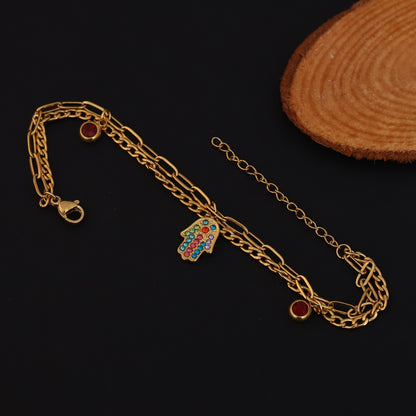 Evil Eye Charm Chain Bracelet Gold Plated – Double Layer, Anti-Tarnish, Waterproof(GOLD)