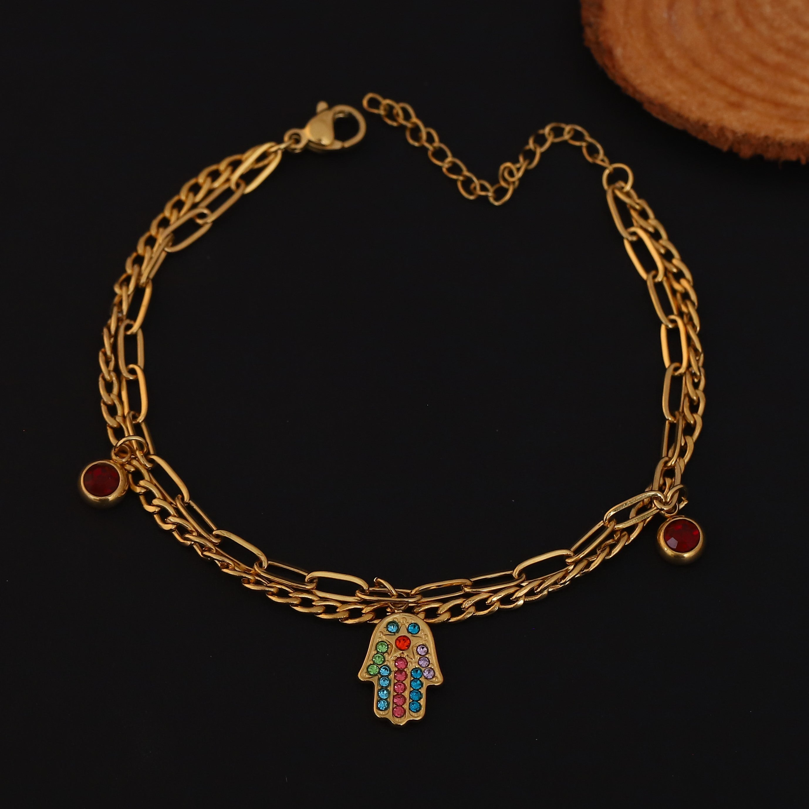 Evil Eye Charm Chain Bracelet Gold Plated – Double Layer, Anti-Tarnish, Waterproof(GOLD)