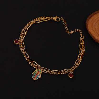 Evil Eye Charm Chain Bracelet Gold Plated – Double Layer, Anti-Tarnish, Waterproof(GOLD)