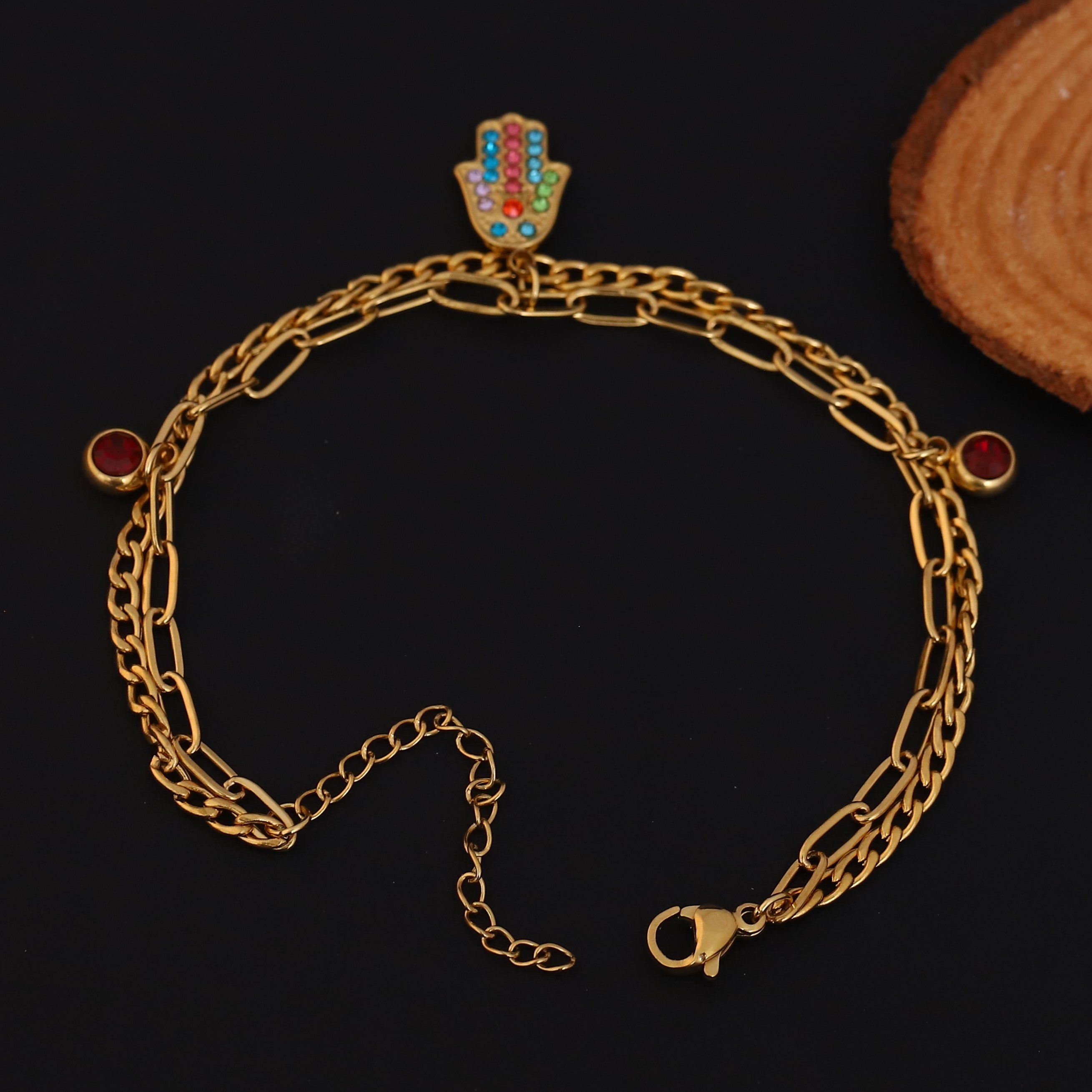 Evil Eye Charm Chain Bracelet Gold Plated – Double Layer, Anti-Tarnish, Waterproof(GOLD)