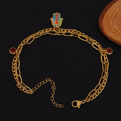 Evil Eye Charm Chain Bracelet Gold Plated – Double Layer, Anti-Tarnish, Waterproof(GOLD)