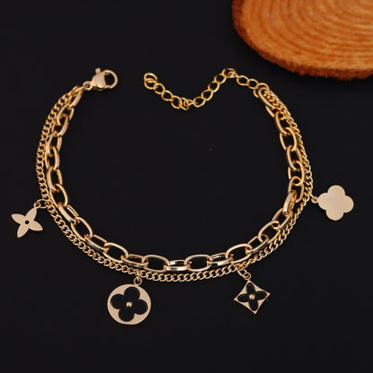Charm Chain Bracelet Gold Plated – Double Layer, Anti-Tarnish, Waterproof, Minimalist Style (GOLD)