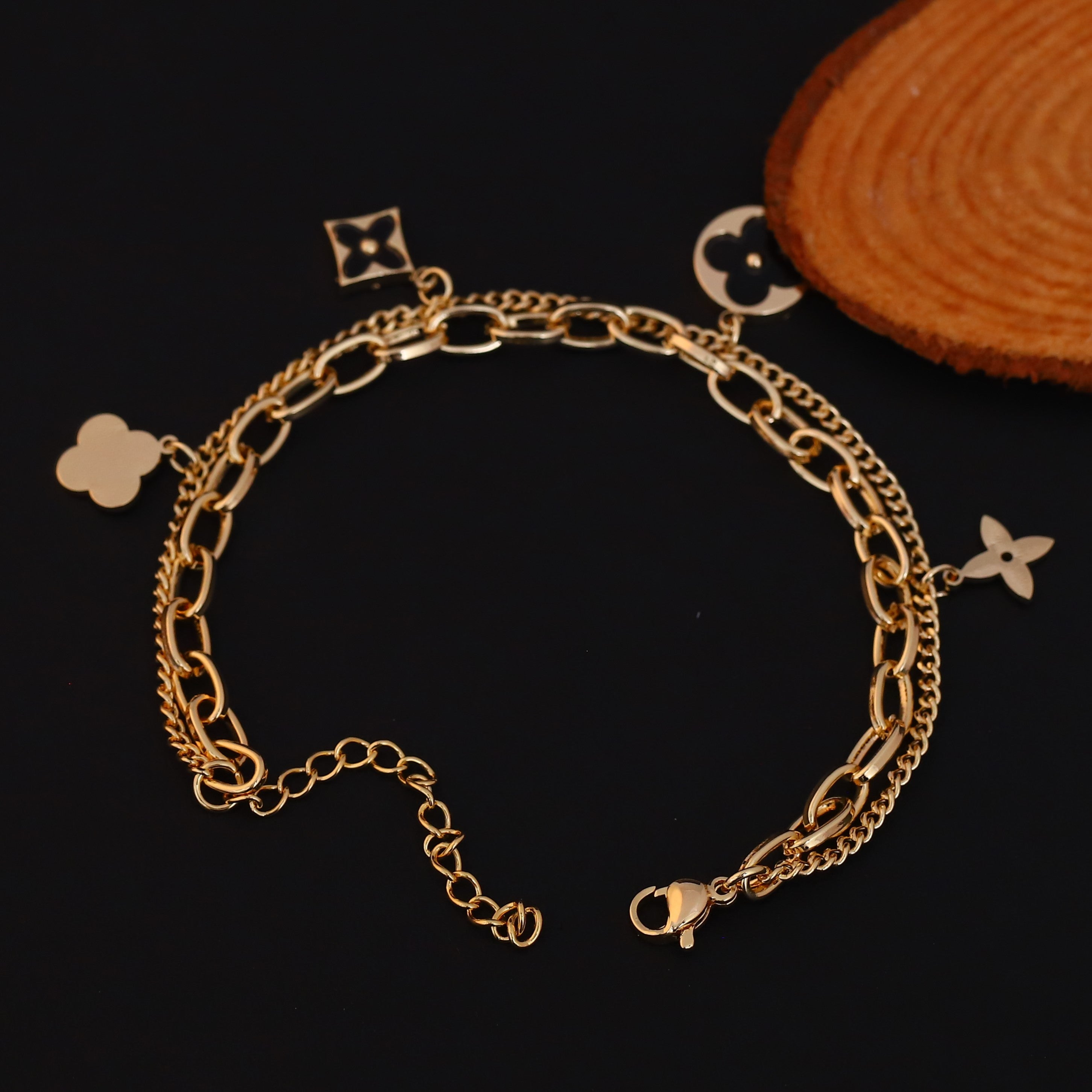 Charm Chain Bracelet Gold Plated – Double Layer, Anti-Tarnish, Waterproof, Minimalist Style (GOLD)