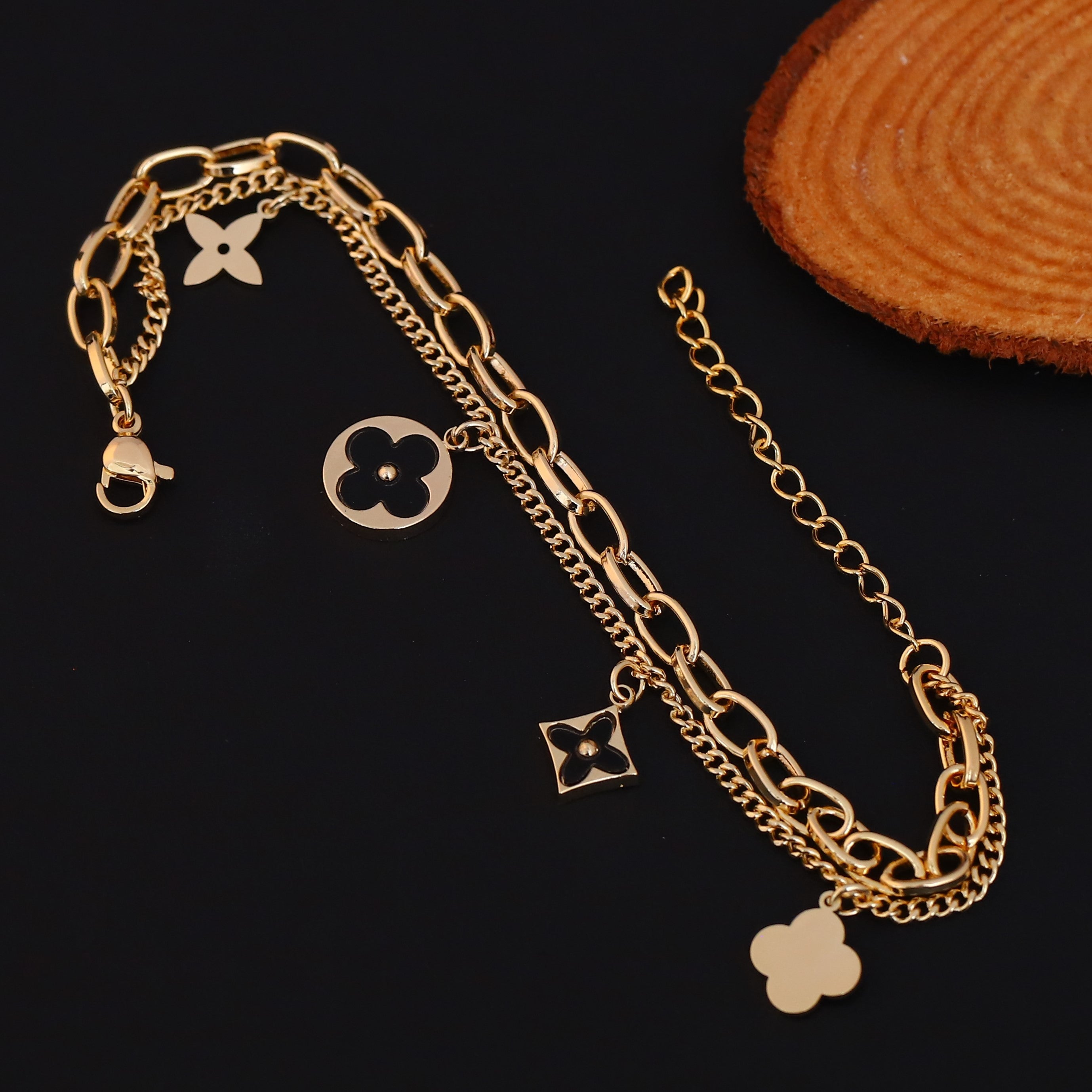 Charm Chain Bracelet Gold Plated – Double Layer, Anti-Tarnish, Waterproof, Minimalist Style (GOLD)