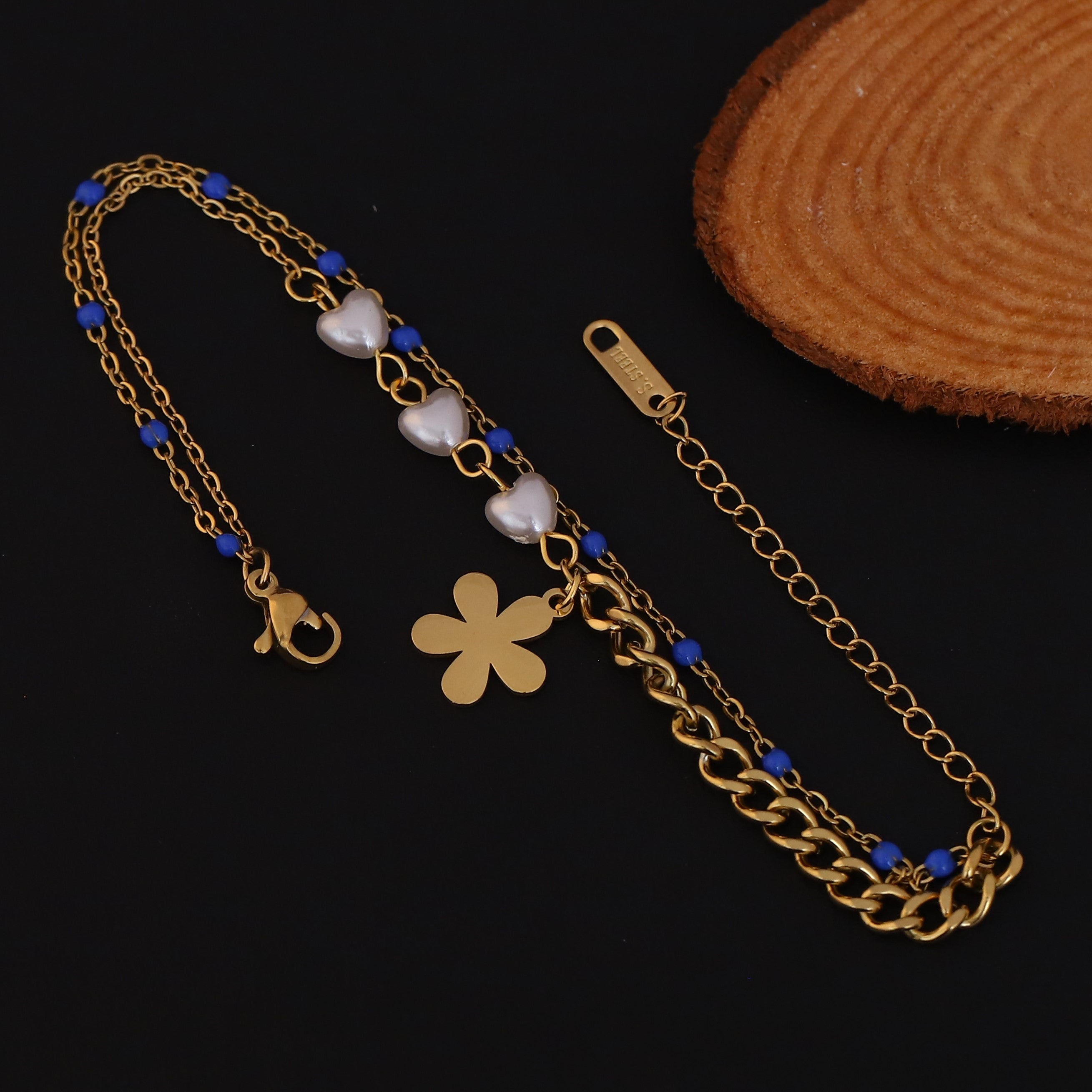 Flower Charm Chain Bracelet Gold Plated – Double Layer, Anti-Tarnish, Waterproof(GOLD)