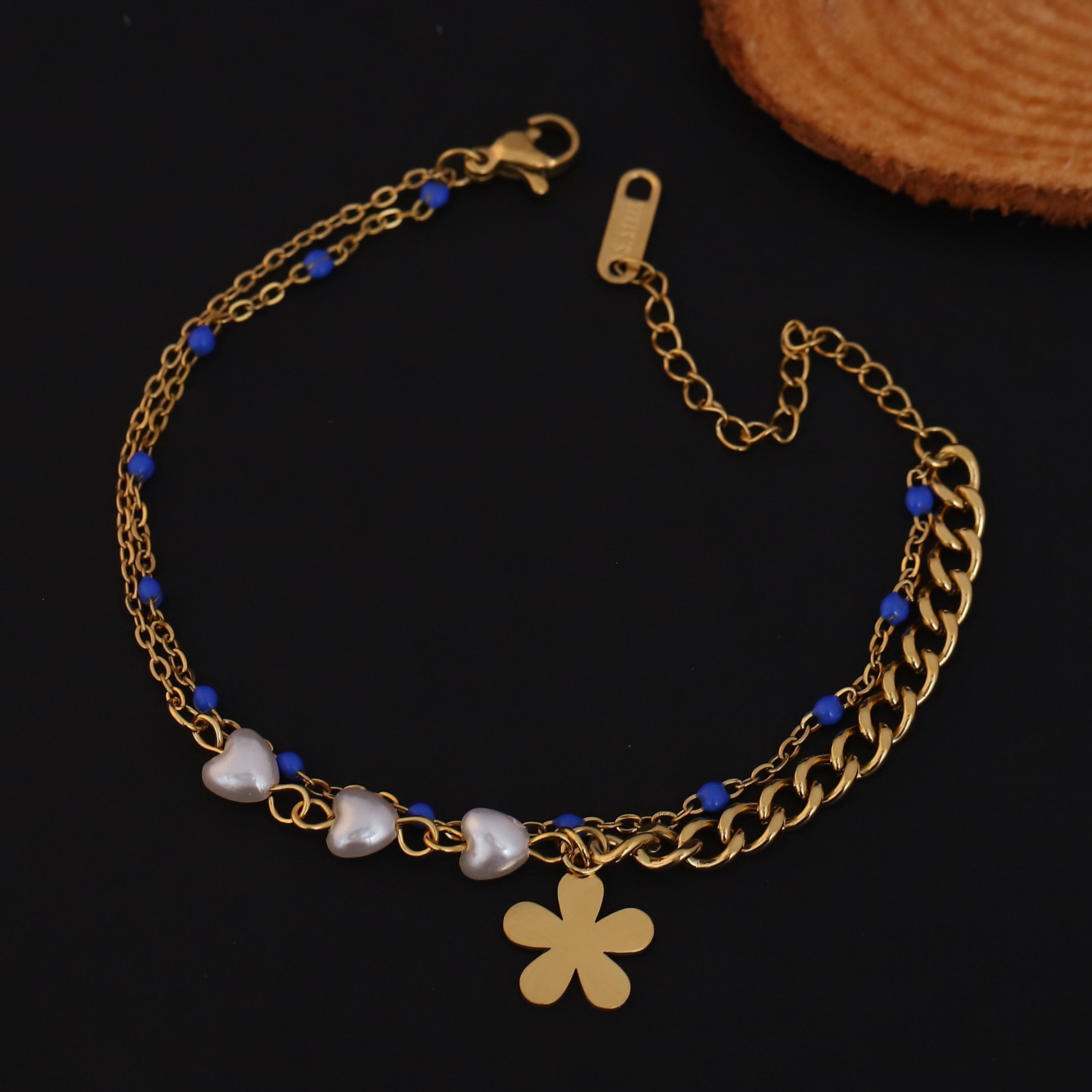 Flower Charm Chain Bracelet Gold Plated – Double Layer, Anti-Tarnish, Waterproof(GOLD)