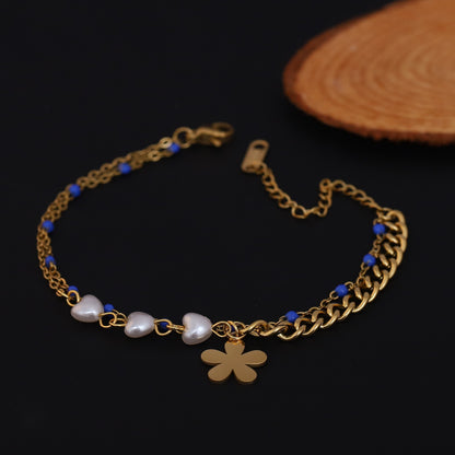 Flower Charm Chain Bracelet Gold Plated – Double Layer, Anti-Tarnish, Waterproof(GOLD)