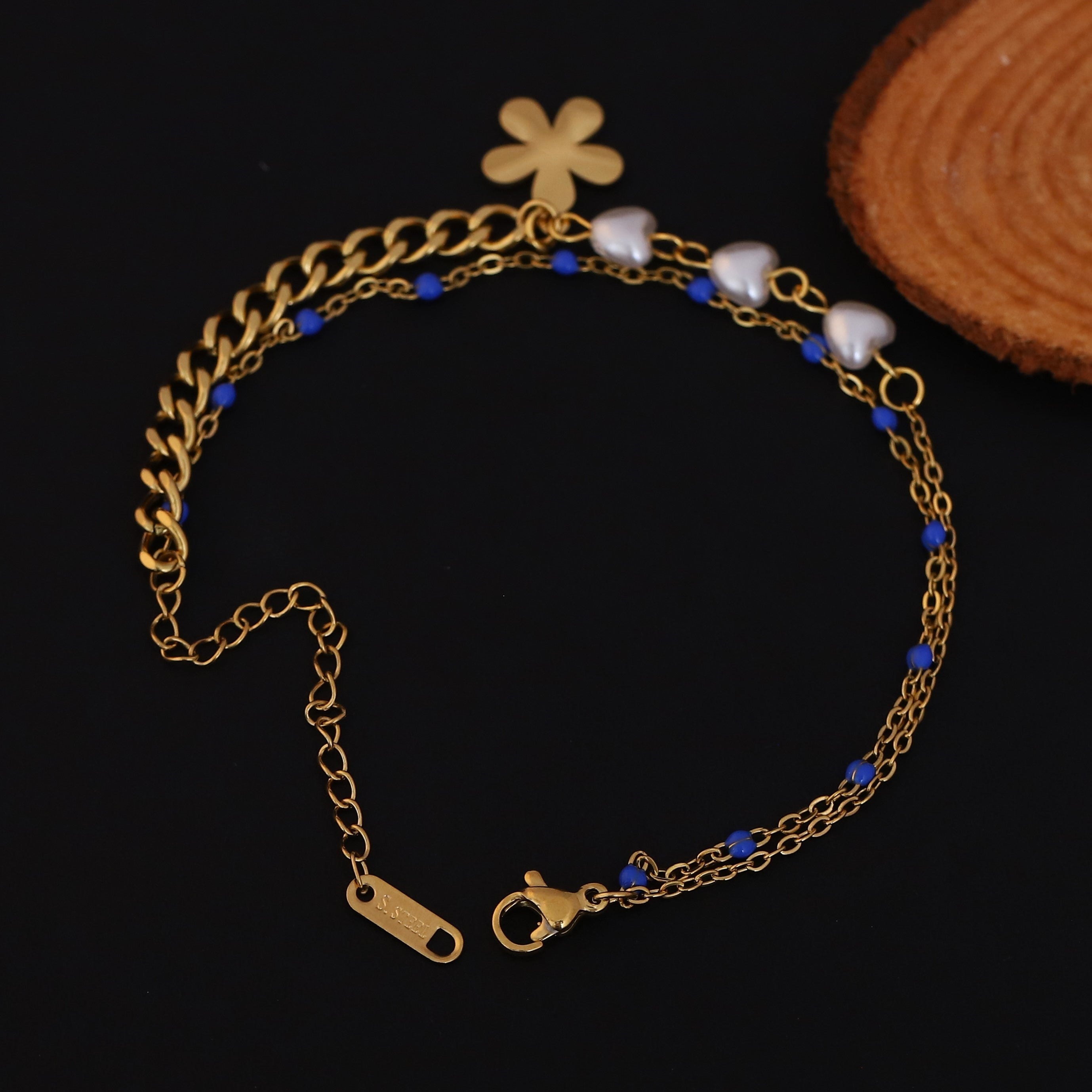 Flower Charm Chain Bracelet Gold Plated – Double Layer, Anti-Tarnish, Waterproof(GOLD)
