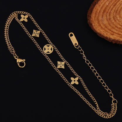 Flower Charms Chain Bracelet Gold Plated – Double Layer, Anti-Tarnish, Waterproof (GOLD)