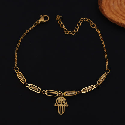 Hamza Chain Bracelet Gold Plated – Single Layer, Anti-Tarnish, Waterproof(GOLD)