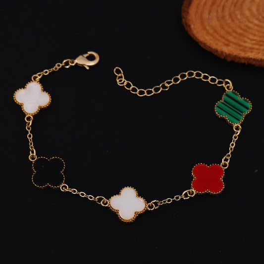 Flower Charm Multicolor Chain Bracelet Gold Plated – Single Layer, Anti-Tarnish, Waterproof, Minimalist Style (GOLD)