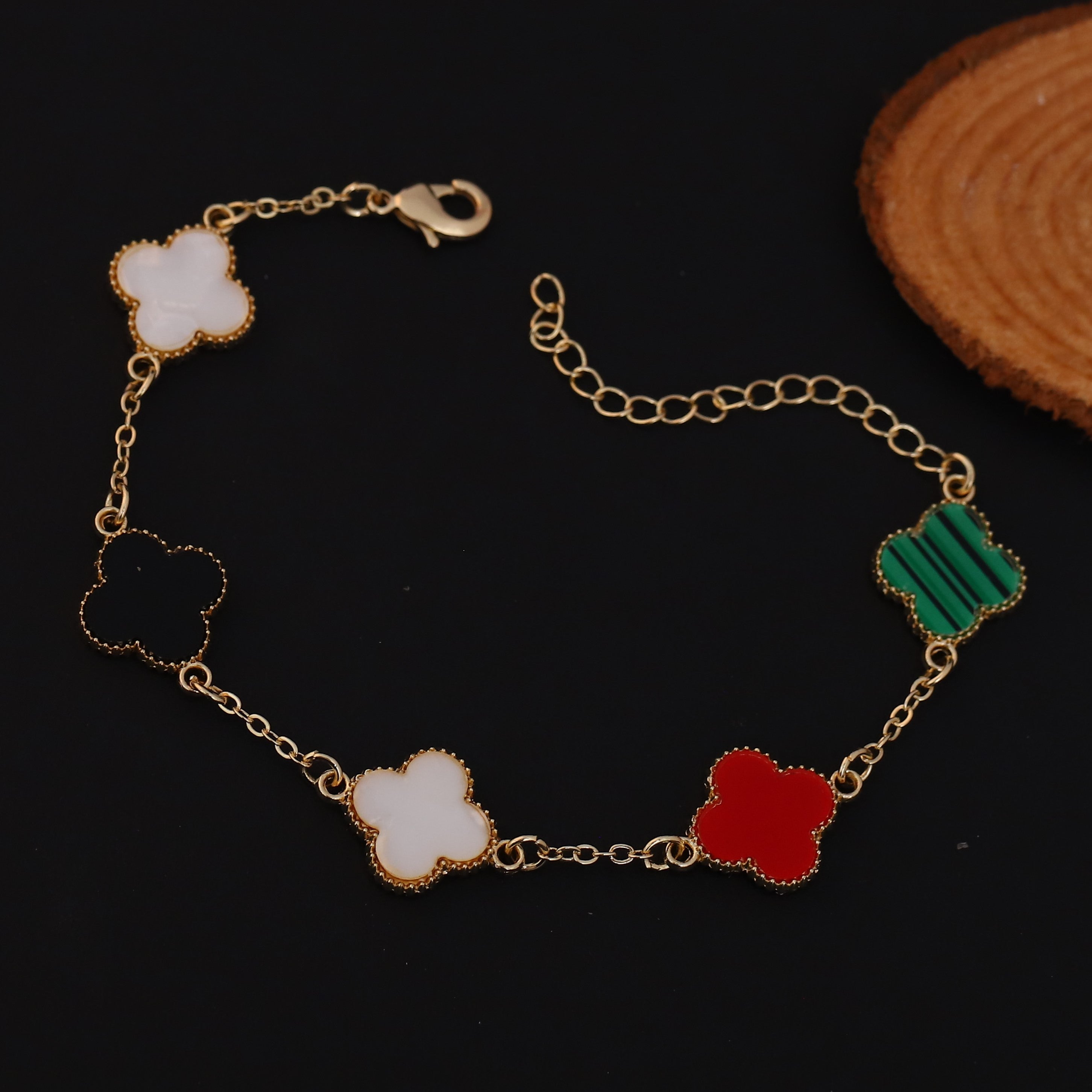 Flower Charm Multicolor Chain Bracelet Gold Plated – Single Layer, Anti-Tarnish, Waterproof, Minimalist Style (GOLD)