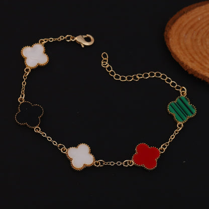 Flower Charm Multicolor Chain Bracelet Gold Plated – Single Layer, Anti-Tarnish, Waterproof, Minimalist Style (GOLD)