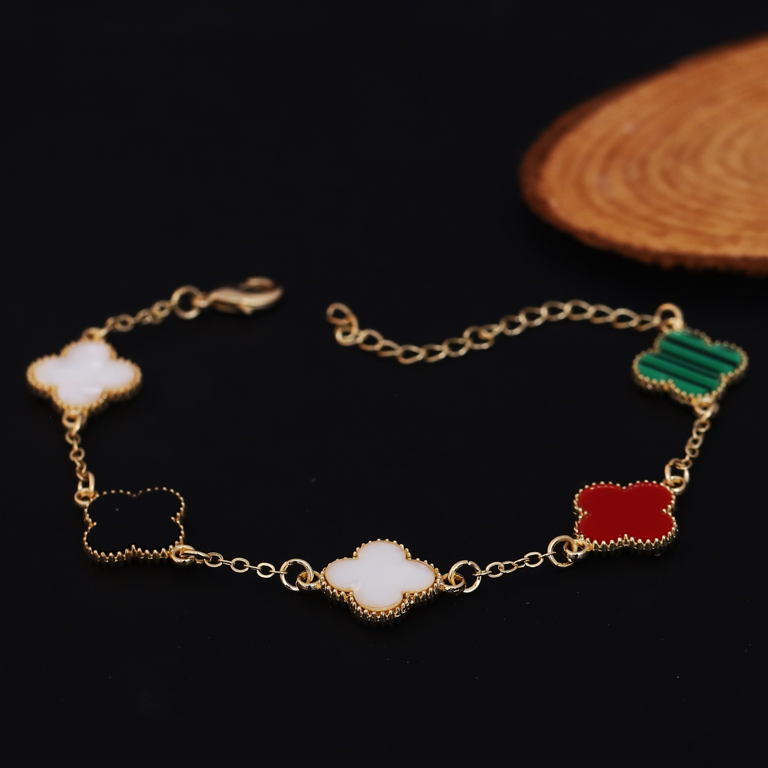 Flower Charm Multicolor Chain Bracelet Gold Plated – Single Layer, Anti-Tarnish, Waterproof, Minimalist Style (GOLD)
