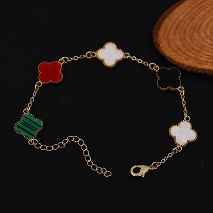Flower Charm Multicolor Chain Bracelet Gold Plated – Single Layer, Anti-Tarnish, Waterproof, Minimalist Style (GOLD)