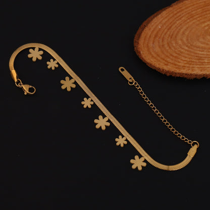 Flower Snack Chain Bracelet Gold Plated – Single Layer, Anti-Tarnish, Waterproof, Minimalist Style (GOLD)