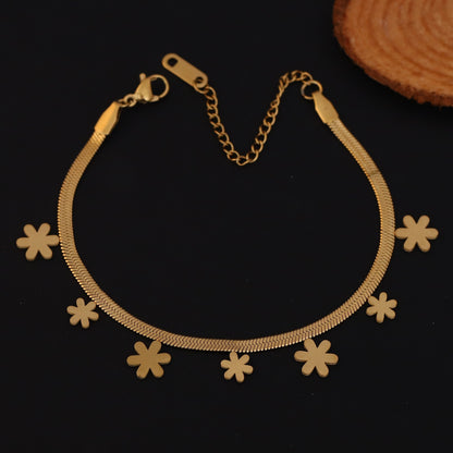 Flower Snack Chain Bracelet Gold Plated – Single Layer, Anti-Tarnish, Waterproof, Minimalist Style (GOLD)