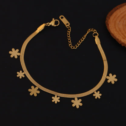 Flower Snack Chain Bracelet Gold Plated – Single Layer, Anti-Tarnish, Waterproof, Minimalist Style (GOLD)