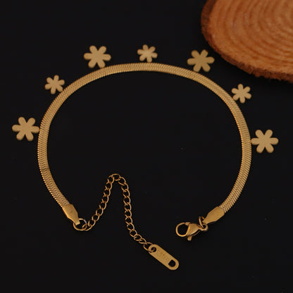 Flower Snack Chain Bracelet Gold Plated – Single Layer, Anti-Tarnish, Waterproof, Minimalist Style (GOLD)