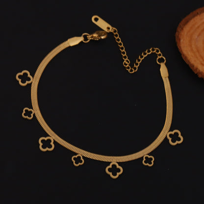 Flower Charm Chain Bracelet Gold Plated – Single Layer, Anti-Tarnish, Waterproof, Minimalist Style (GOLD)