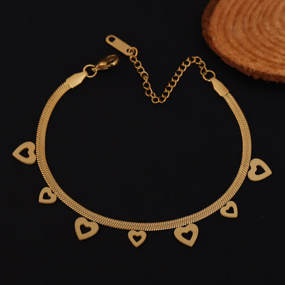 Heart Charm Chain Bracelet Gold Plated – Single Layer, Anti-Tarnish, Waterproof, Minimalist Style (GOLD)