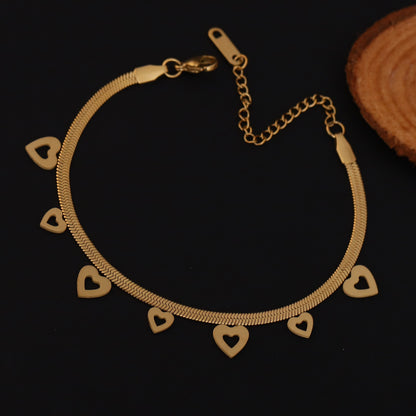 Heart Charm Chain Bracelet Gold Plated – Single Layer, Anti-Tarnish, Waterproof, Minimalist Style (GOLD)