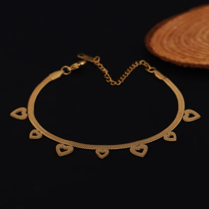 Heart Charm Chain Bracelet Gold Plated – Single Layer, Anti-Tarnish, Waterproof, Minimalist Style (GOLD)