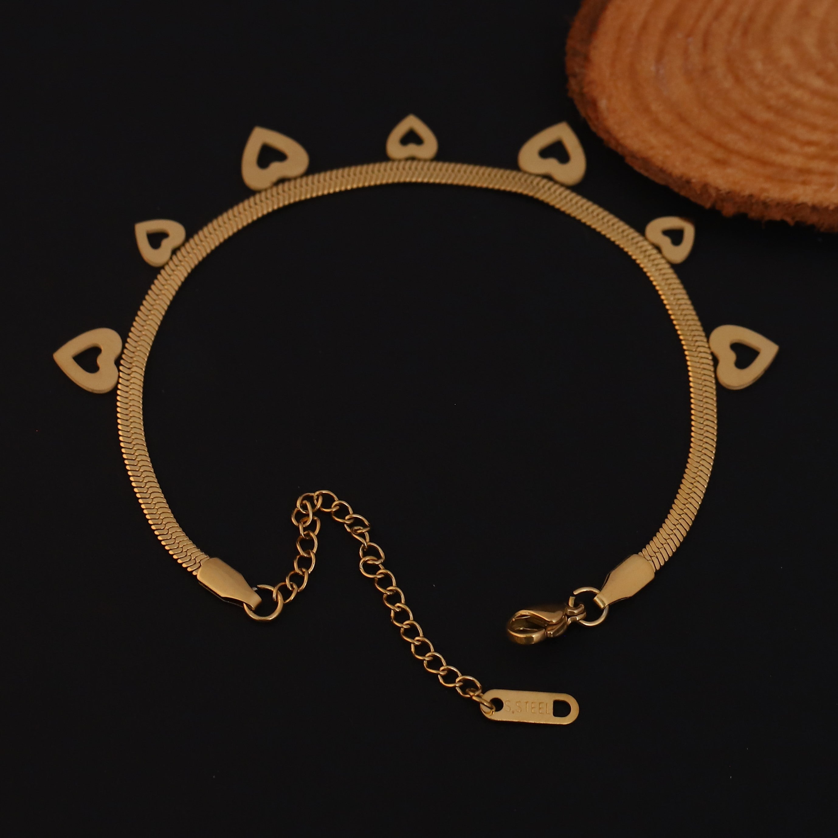 Heart Charm Chain Bracelet Gold Plated – Single Layer, Anti-Tarnish, Waterproof, Minimalist Style (GOLD)